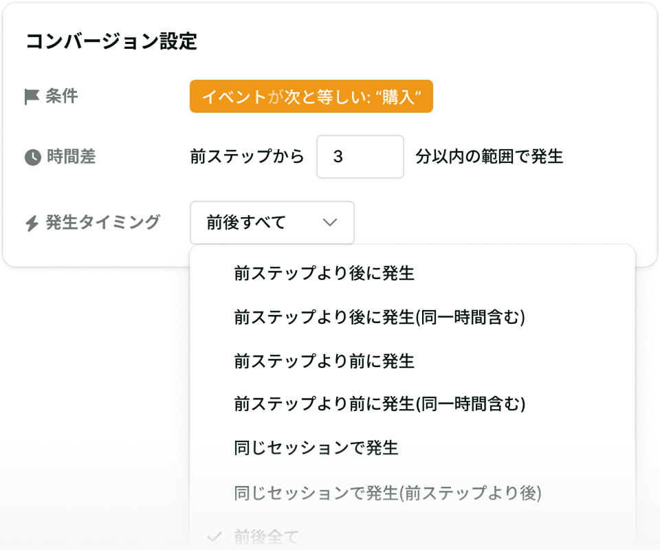 柔軟にコンバージョンを設定できるファネル設定画面
